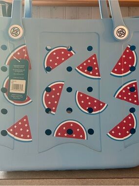 GOGO Light Blue Tote Bag with Red Watermelon Slice Print with stars